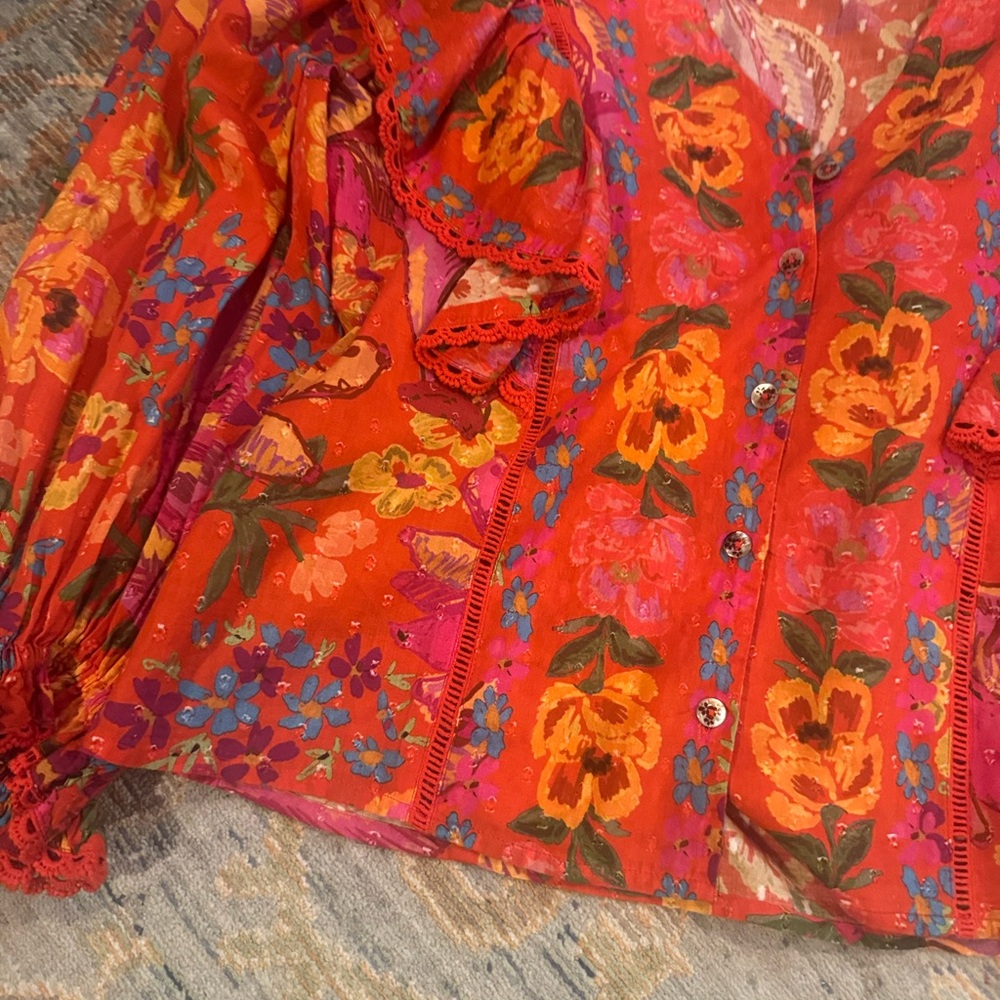 FARM Rio Red Ruffled Buttoned Blouse - Picture 2 of 2